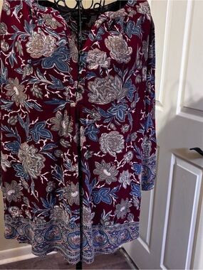 Lucky Brand Burgundy Floral Button-Front Blouse